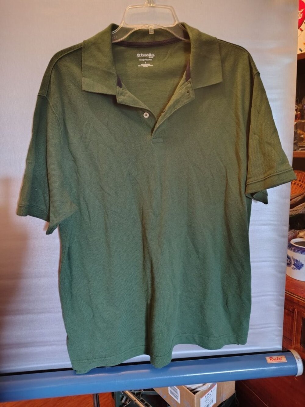 St. Johns Bay Mens Green Heritage Pique Polo Shirt Size Large 100% Cotton